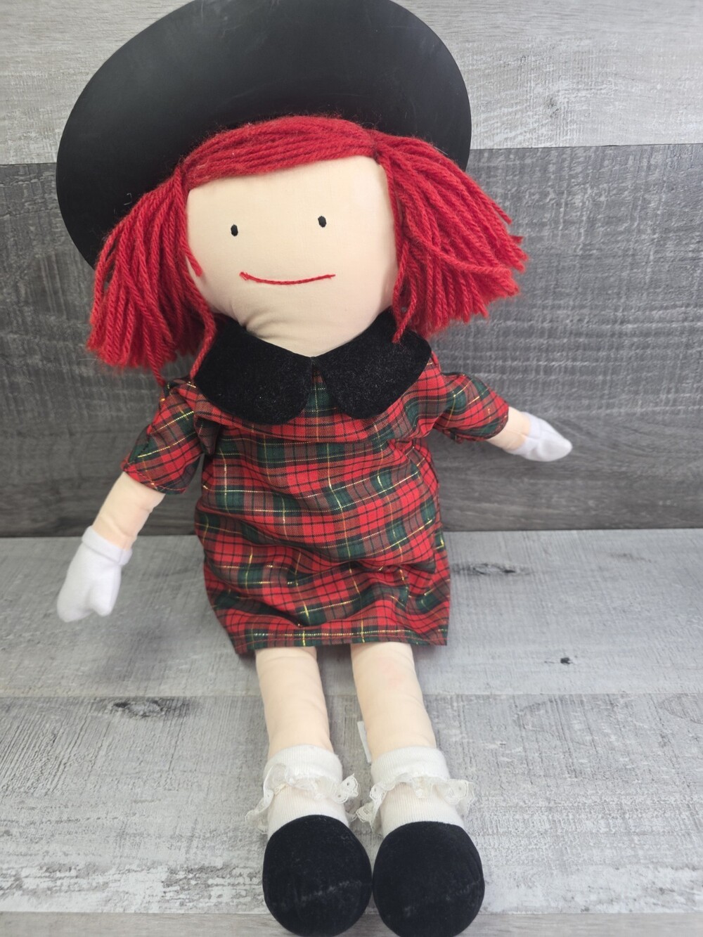 Eden Madeleine Stuffed Plush Christmas Doll 18”Vintage 1990 Plaid Dress bin5